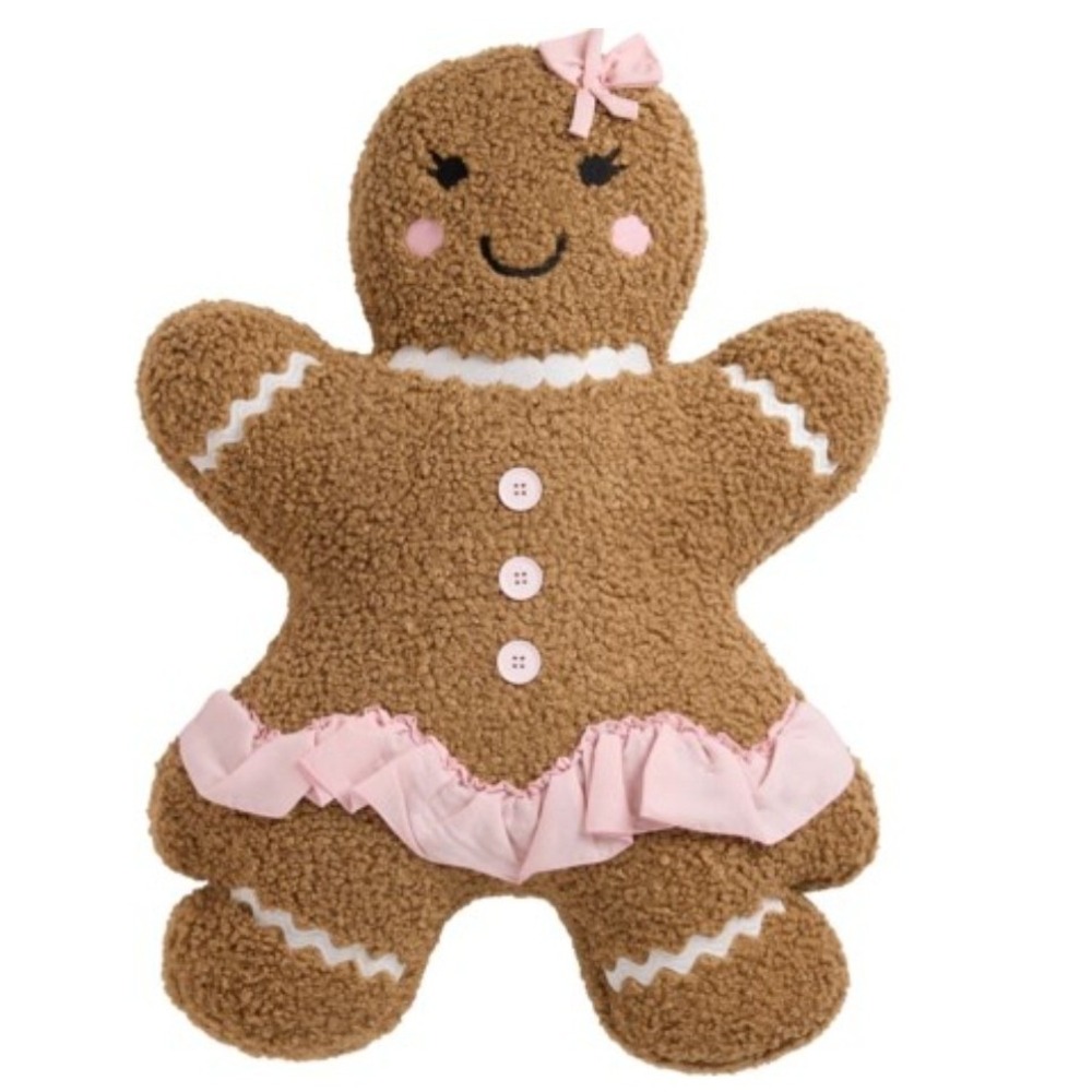 Martha Stewart Gingerbread Girl Pillow Brown Pink Sherpa Christmas Holiday Decor
